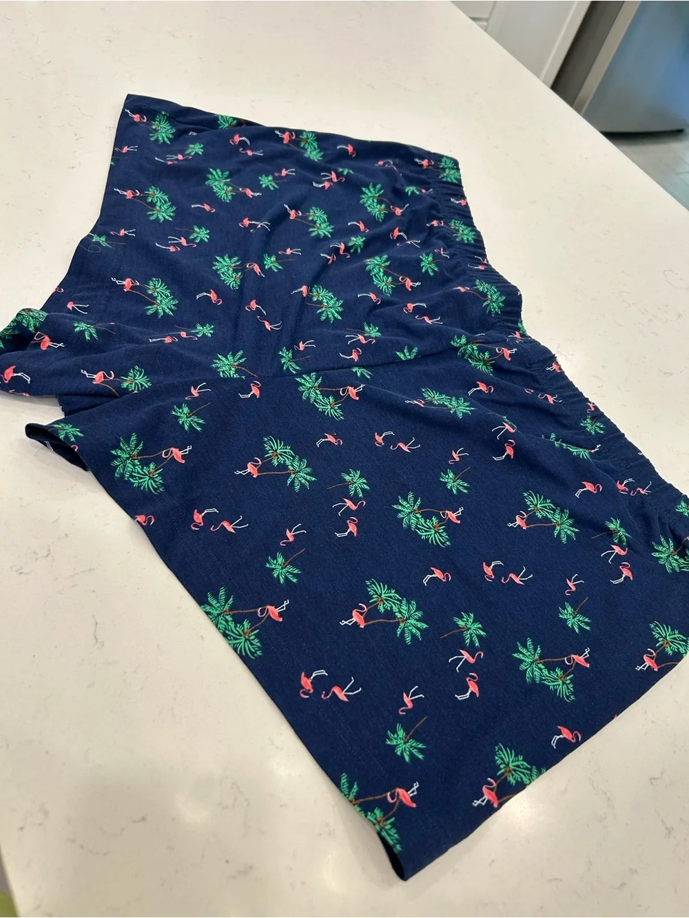 Lands' End Navy Flamingo Palm Print Lounge Shorts with Pink Bow